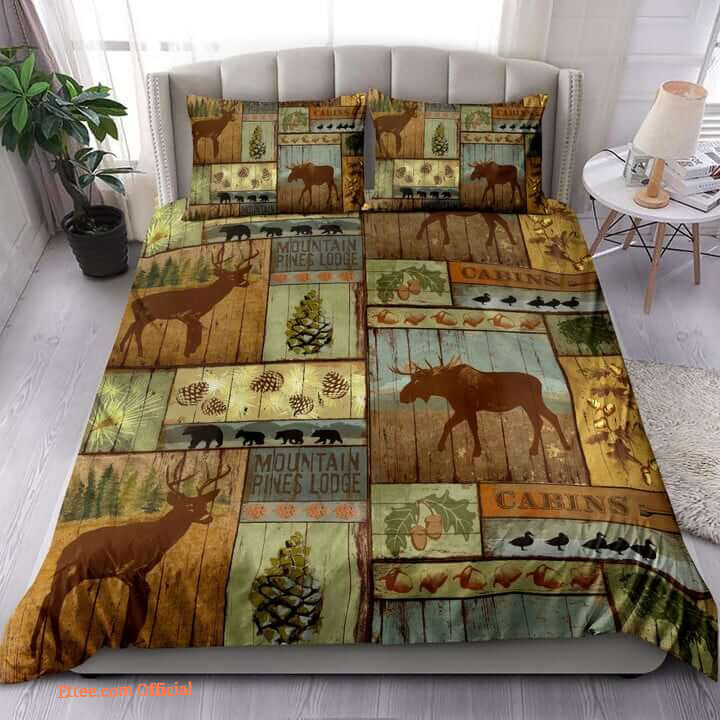 Hunting Pattern Mountain Pines Lodge Bedding Set Cotton Bed Sheets Spread Comforter Bedding Sets