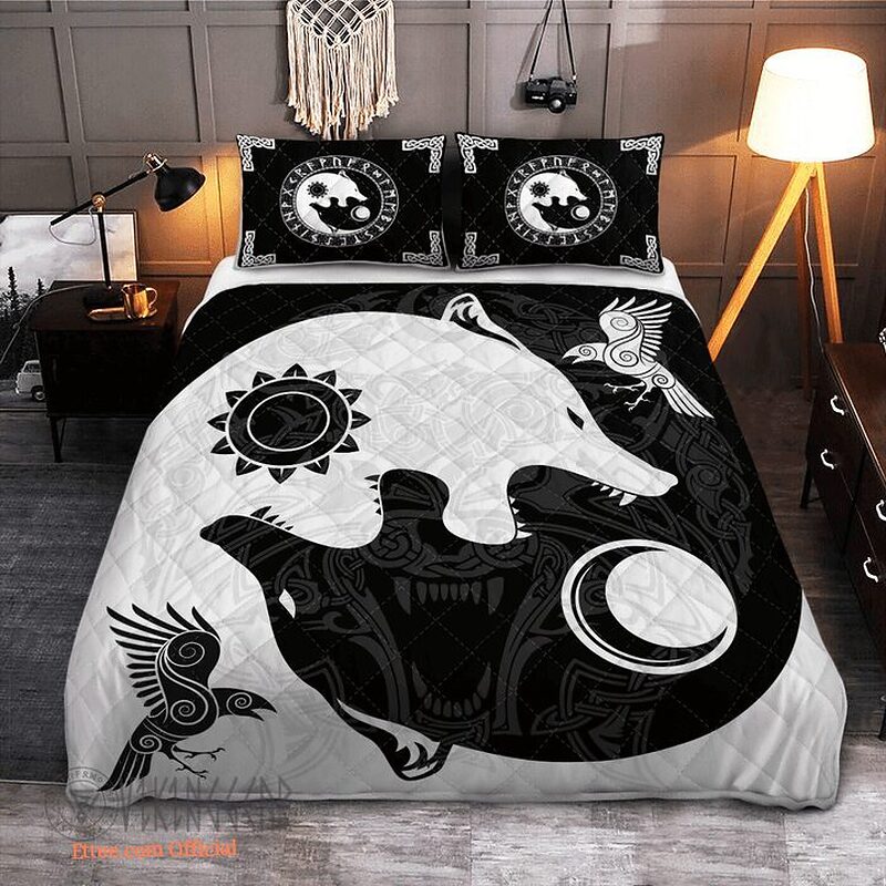 The Sons Of Fenrir - Hati And Skoll - Viking Quilt Bedding Set - King - Ettee
