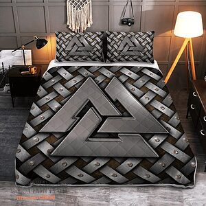 Silver Valknut Symbol - Viking Quilt Bedding Set - King - Ettee