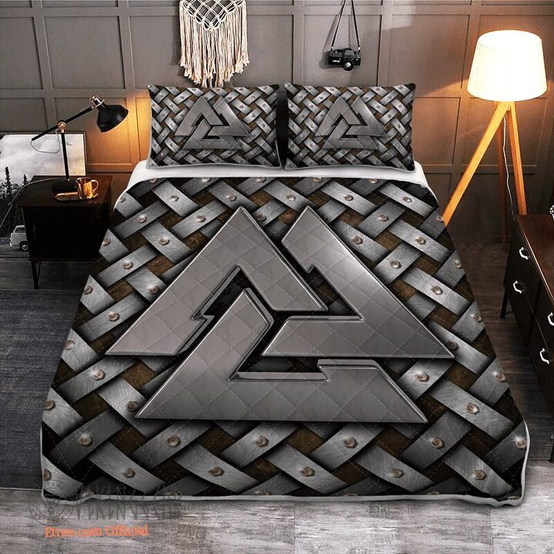 Silver Valknut Symbol - Viking Quilt Bedding Set - King - Ettee