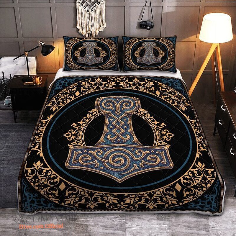 Thor Hammer Mjolnir - Viking Hammer - Viking Quilt Bedding Set - King - Ettee