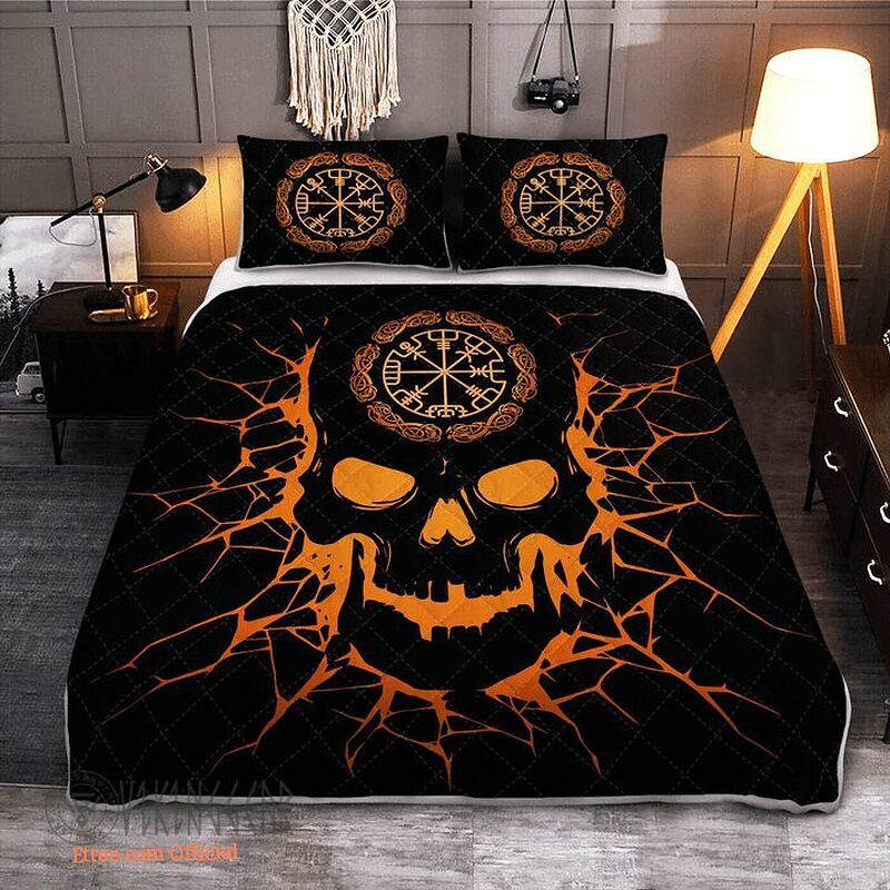 Viking Vegvisir Skull - Viking Quilt Bedding Set - King - Ettee