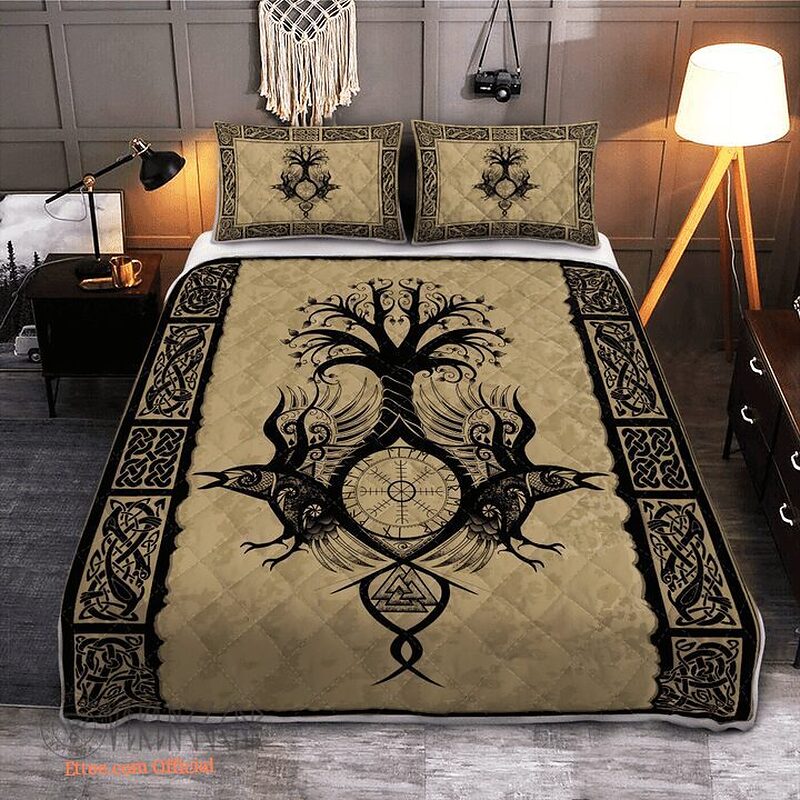 Raven With Yggdrasil - Viking Quilt Bedding Set - King - Ettee
