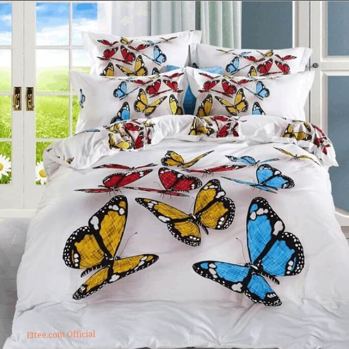 3d Butterfly Cotton Bed Sheets Spread Comforter Bedding Sets