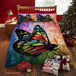 3D Colorful Butterfly Painting Art Cotton Bed Sheets Spread Comforter Bedding Sets - King - Ettee