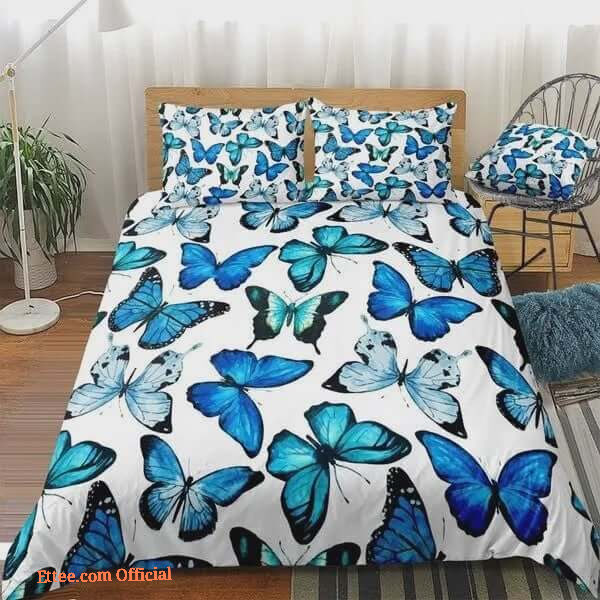3D Oil Painting Blue Butterfly Cotton Bed Sheets Spread Comforter Bedding Sets
