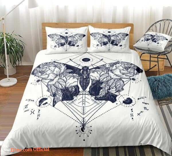Black White Butterfly Cotton Bed Sheets Spread Comforter  Bedding Sets