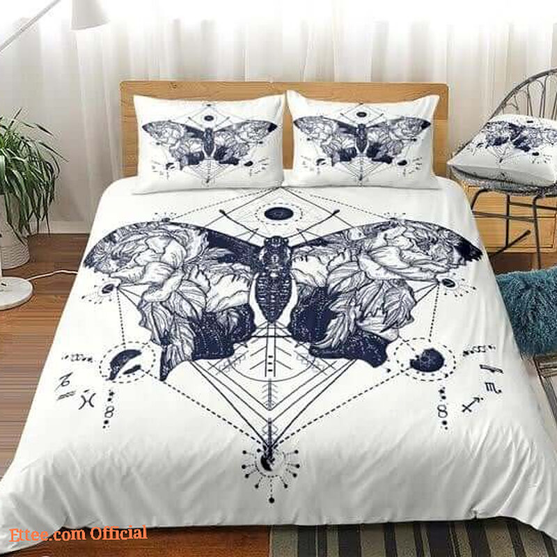 Black White Butterfly Cotton Bed Sheets Spread Comforter Bedding Sets - King - Ettee