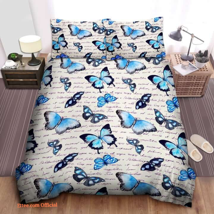 3D - Art Butterfly Blue Bedding Set Gift For Family