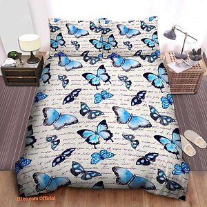 3D - Art Butterfly Blue Bedding Set Gift For Family - King - Ettee