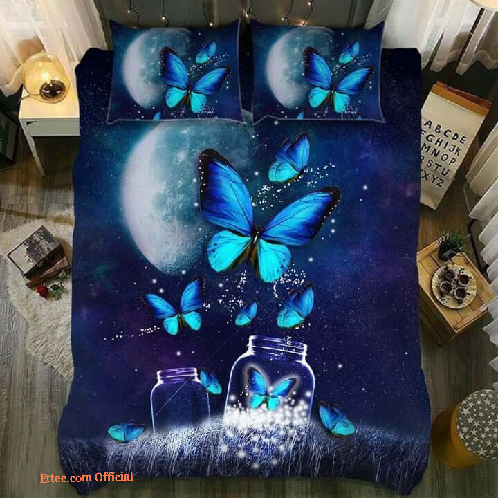 Butterfly Blue Jar Cotton Bed Sheets Spread Comforter Bedding Sets