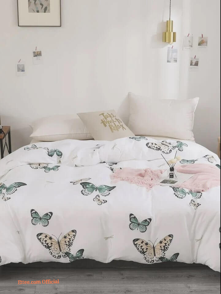 Butterfly Print Cotton Bed Sheets Spread Comforter Bedding Sets