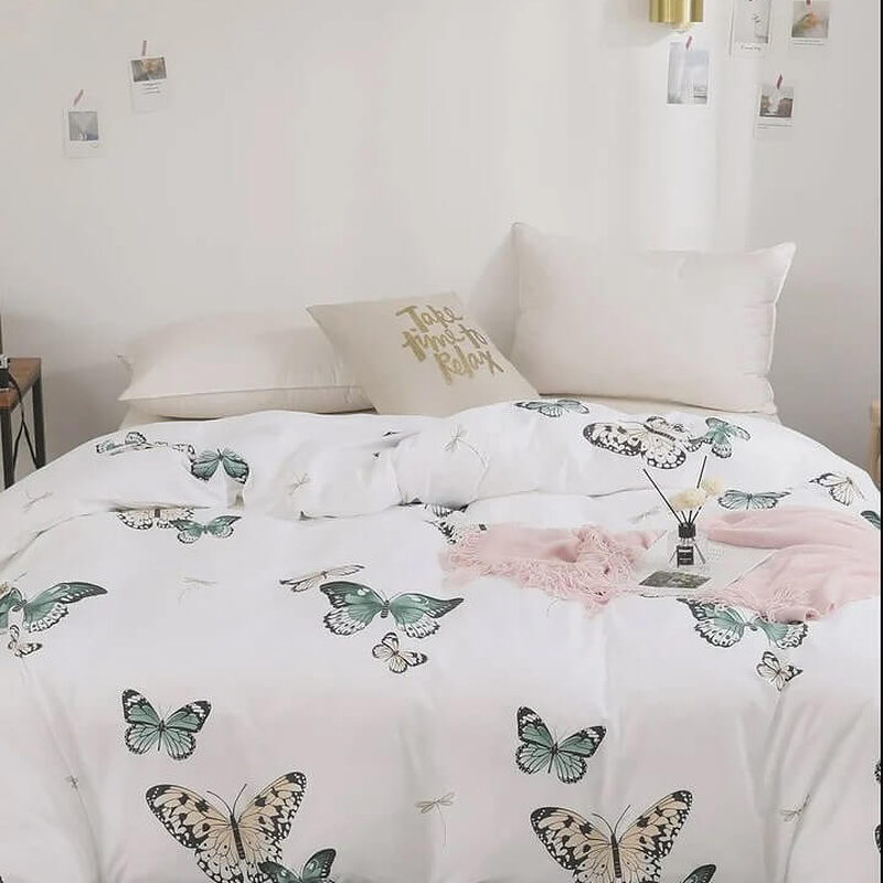 Butterfly Print Cotton Bed Sheets Spread Comforter Bedding Sets - King - Ettee