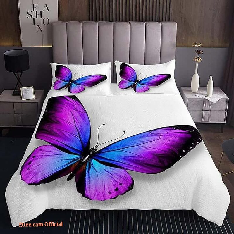 Butterfly White Bed Sheets Bedding Sets - King - Ettee