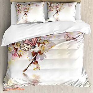 Butterfly With Cherry Blossom Bed Sheets Bedding Sets - King - Ettee