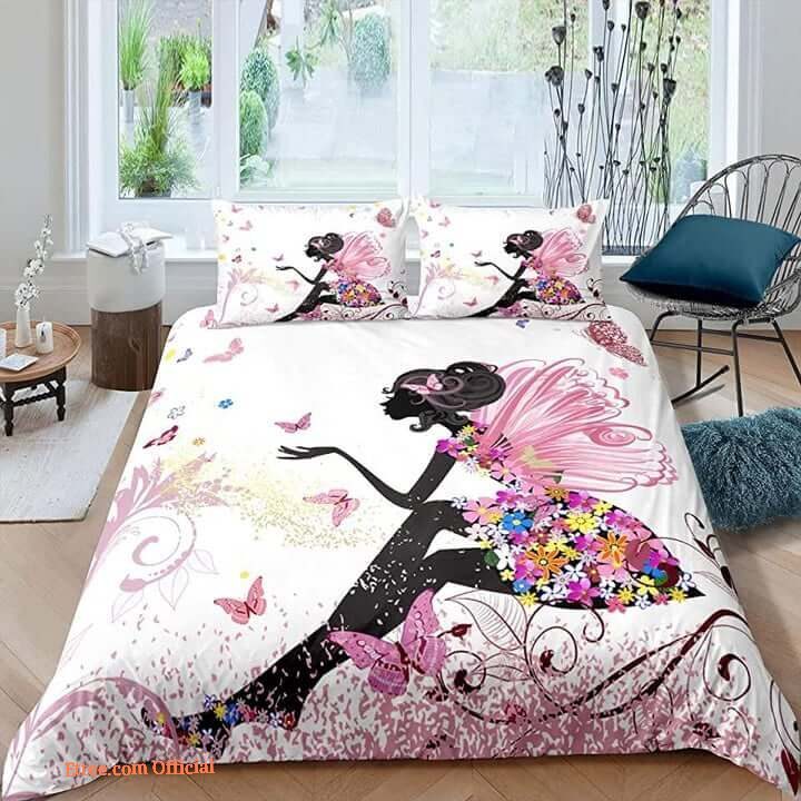 Butterfly With Girl Bed Sheets Bedding Set. Lightweight And Smooth Comfort.