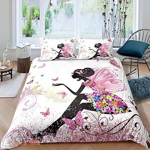 Butterfly With Girl Bed Sheets Bedding Set. Lightweight And Smooth Comfort. - King - Ettee
