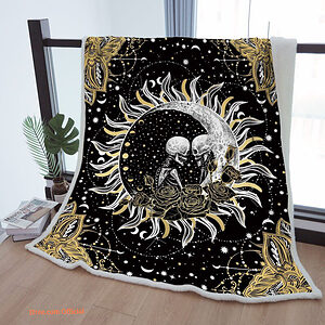 Sherpa Blanket Moon Phase Boho Space Stars Throw Blanket To Mother Grandma Grandpa Gift - Super King - Ettee