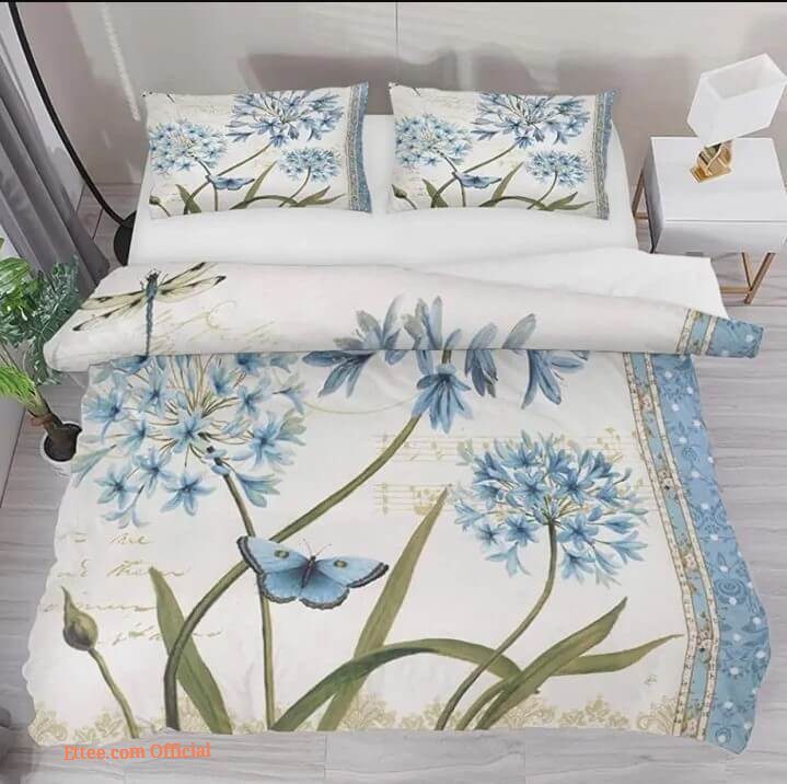 Hyacinth Flowers Butterfly Cotton Bed Sheets Spread Comforter Bedding Sets