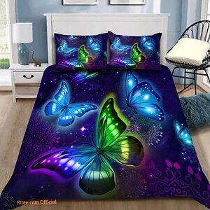 Neon Butterfly Cotton Bed Sheets Spread Comforter Bedding Sets - King - Ettee
