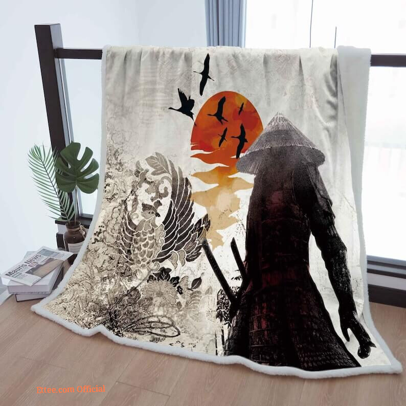 Sherpa Blanket With Samurai Sunrise Cozy Throw Blankets To Mother Grandma Grandpa Gift Japanese Home Decor