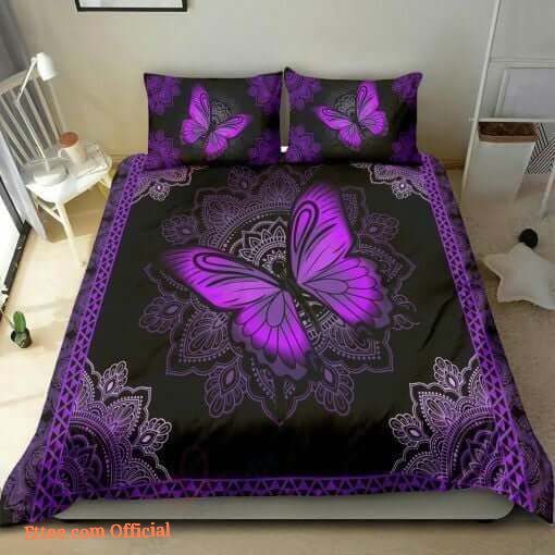 Purple Butterfly And Mandala Pattern Bedding Set Bed Sheets Spread Comforter Bedding Sets