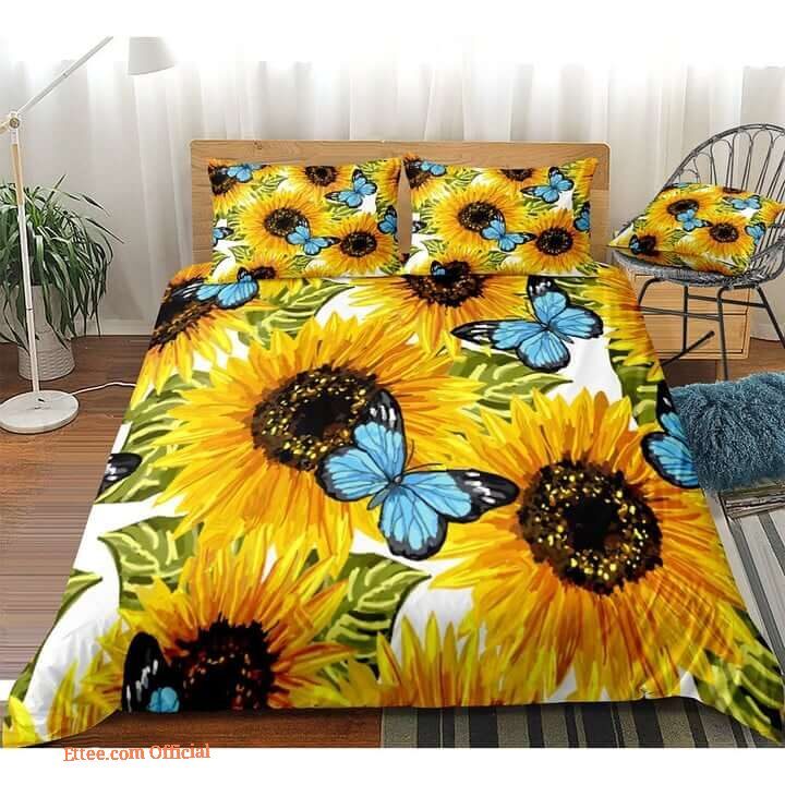 Sunflower And Butterfly Bed Sheets Spread Comforter Bedding Sets