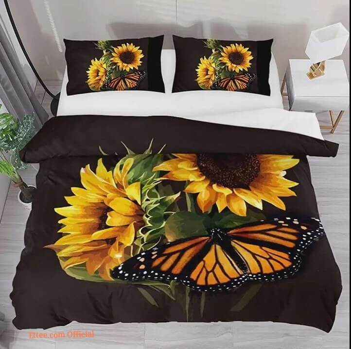Sunflower and Butterfly Cotton Bed Sheets Spread Comforter Bedding Sets