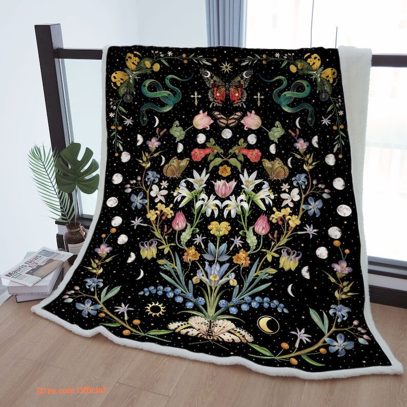 Sherpa Blanket Moon Phase Butterfly Wreath Throw Blanket Starry Sky To Mother Grandma Grandpa Gift