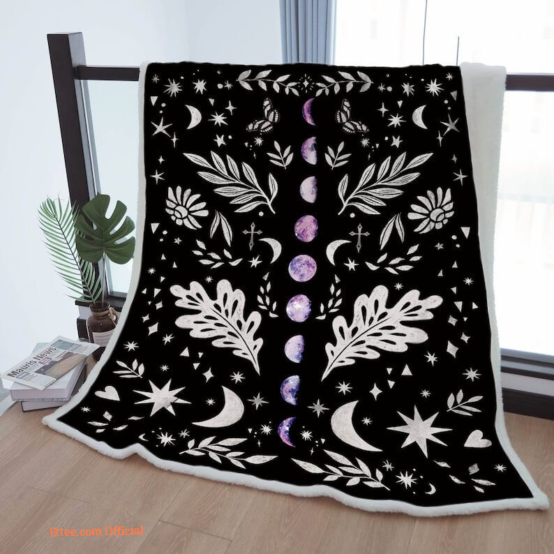 Sherpa Blanket Moon Phase Butterfly Wreath Throw Cozy Blanket Starry SkyTo Mother Grandma Grandpa Gift