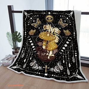 Sherpa Moon Phase Throw Blanket - Boho Butterfly Design - Perfect Gift for Mother, Grandma, or Grandpa - Super King - Ettee