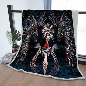 Sherpa Blanket - Viking Prayer Vintage Throw for Mother, Grandma, and Grandpa - Perfect Gift - Super King - Ettee