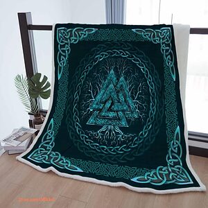 Sherpa Blanket Viking Prayer Vintage Triple Horn of Odin Throw Blanket To Mother Grandma Grandpa Gift - Super King - Ettee