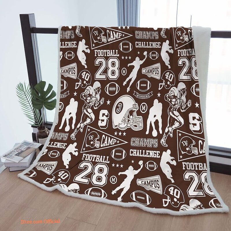 Sherpa Blanket Cozy Graffiti Rugby FField Throw Blankets To Boys Teens Gift Room Decor - Super King - Ettee