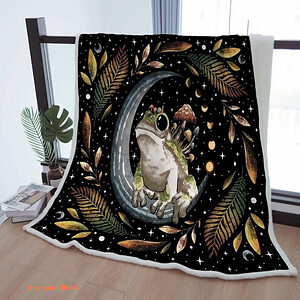Sherpa Blanket Moon Phase Throw - Kids, Mother, Grandma, Grandpa Gift - Boho Moon Mushroom Butterfly Decor - Super King - Ettee