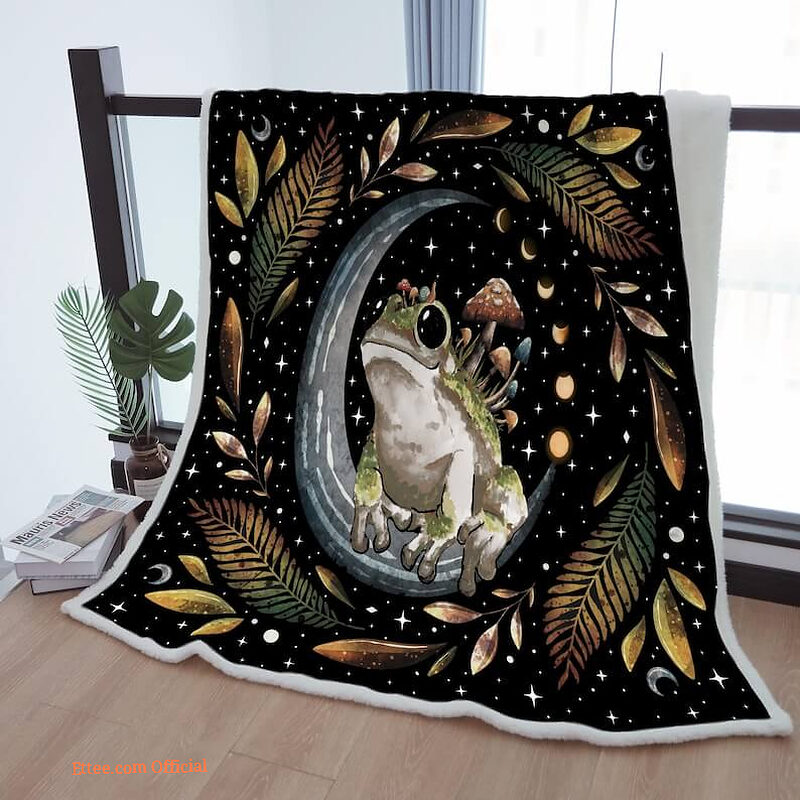 Sherpa Blanket Moon Phase Throw - Kids, Mother, Grandma, Grandpa Gift - Boho Moon Mushroom Butterfly Decor - Super King - Ettee