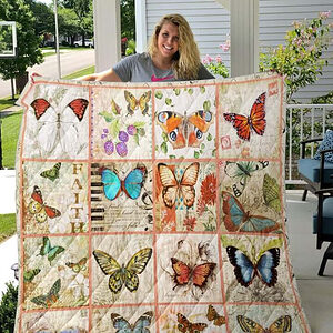 Butterfly Collection On Flowers Quilt Blanket Great - Super King - Ettee