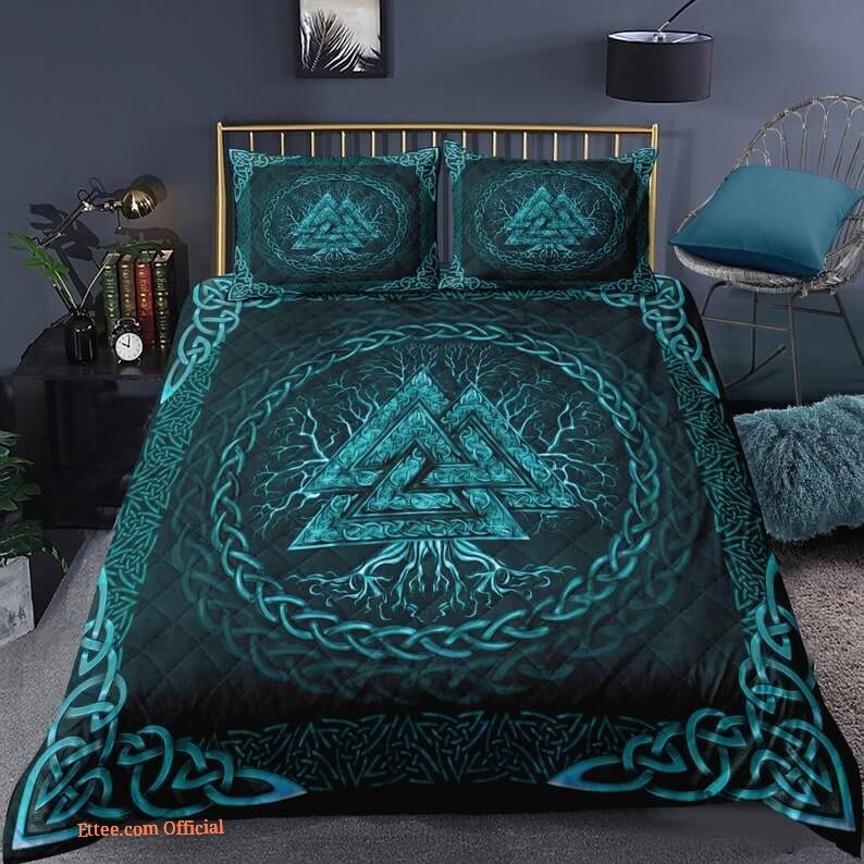 Viking Comforter set Soft Vintage Triple Horn of Odin Bedding set Quilt For Bedroom