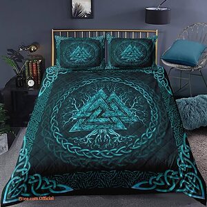 Viking Comforter set Soft Vintage Triple Horn of Odin Bedding set Quilt For Bedroom - King - Ettee