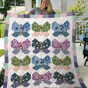 Colorful Butterfly Flower Pattern Quilt Blanket - Super King - Ettee