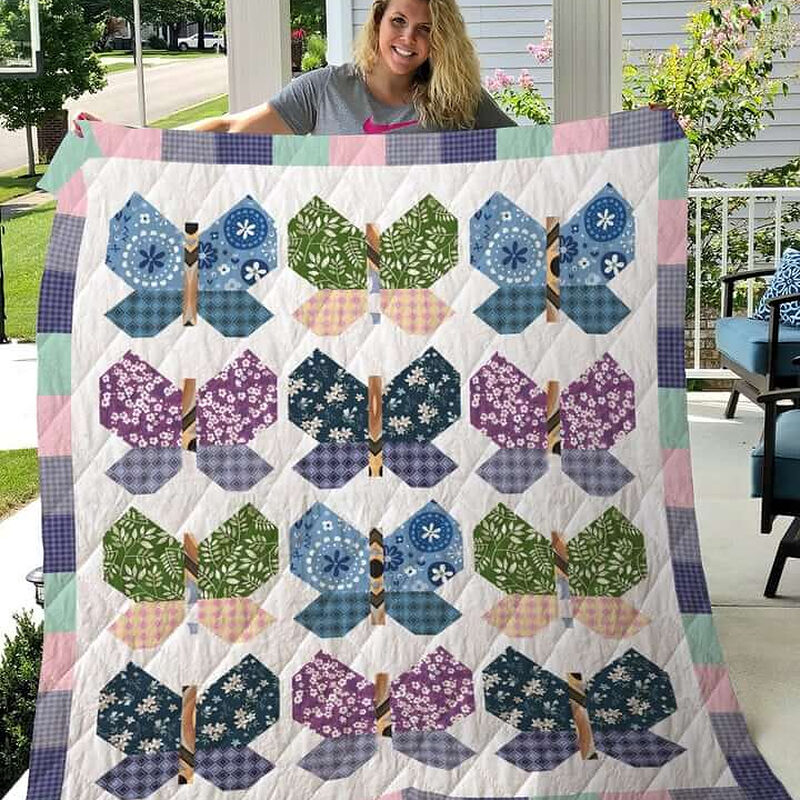 Colorful Butterfly Flower Pattern Quilt Blanket - Super King - Ettee