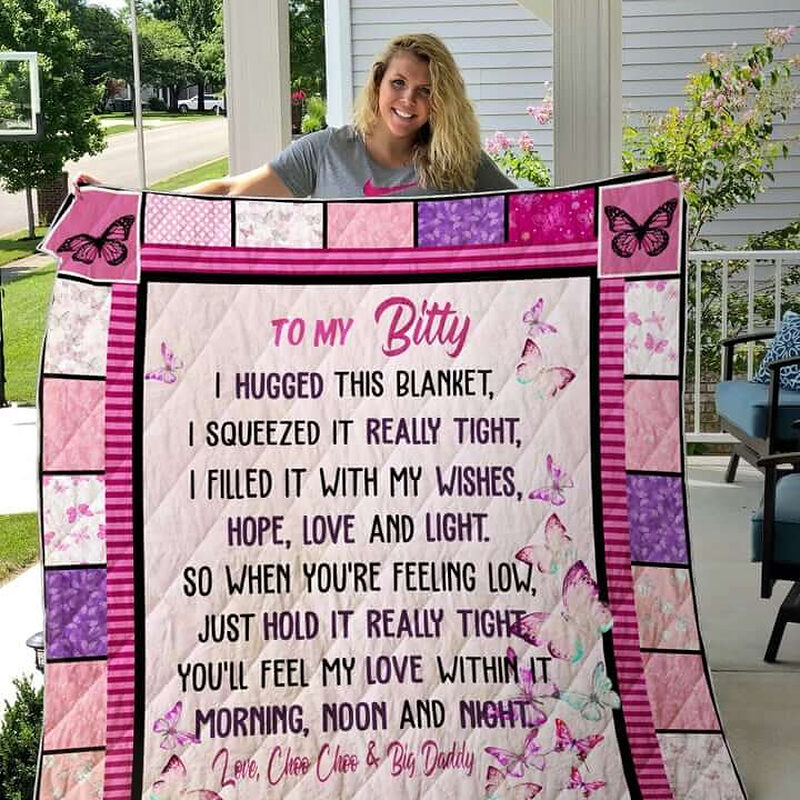 Butterfly Granddaughter From Grandma I Hugged This Blanket Quilt Blanket - Super King - Ettee