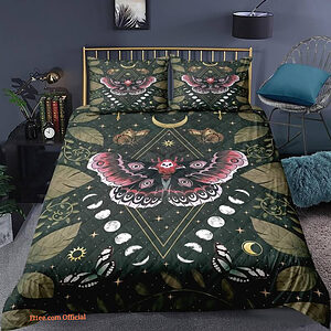 Moth 3pcs Comforter set Bedding set Moon phase Quilt set For Bedroom - King - Ettee
