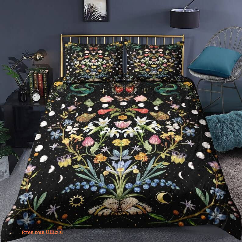 Floral Moon phase 3pcs Comforter set Butterfly Bedding Sun and Moon Quilt set For Bedroom2