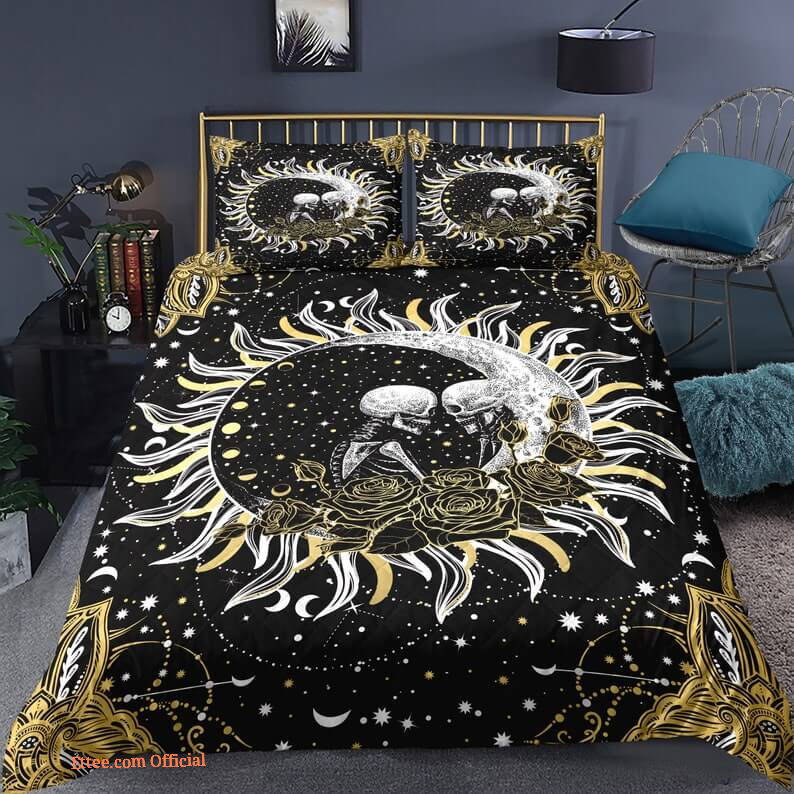 Skull lover Sun and moon Rose 3pcs Comforter set Beddin Boho Quilt set For Bedroom