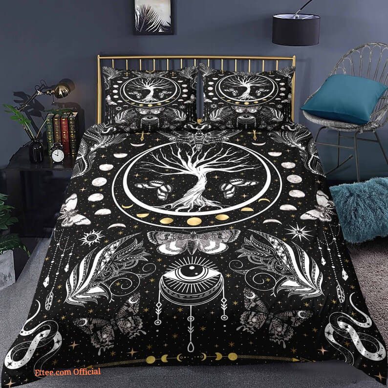 Lifetree 3pcs Comforter set Bedding set Moon phase Boho Black and White Quilt For Bedroom