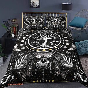 Lifetree 3pcs Comforter set Bedding set Moon phase Boho Black and White Quilt For Bedroom - King - Ettee