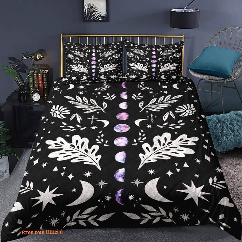 Floral Moon phase 3pcs Comforter set Butterfly Bedding Plant Quilt set For Bedroom