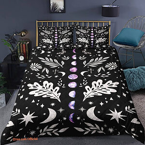 Floral Moon phase 3pcs Comforter set Butterfly Bedding Plant Quilt set For Bedroom - King - Ettee
