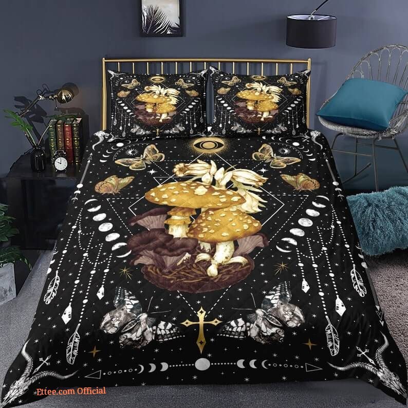 Mushroom 3pcs Comforter set moon phase butterfly dream catcher Bedding set Quilt For Bedroom